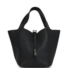 Pre-owned Hermes Picotin Lock 22 Black Clemence Palladium Hardware