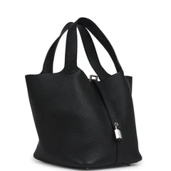 Pre-owned Hermes Picotin Lock 22 Black Clemence Palladium Hardware