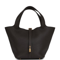 Hermes Picotin Lock 22 Bai Brun Clemence Gold Hardware