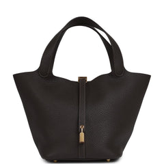 Hermes Picotin Lock 22 Bai Brun Clemence Gold Hardware