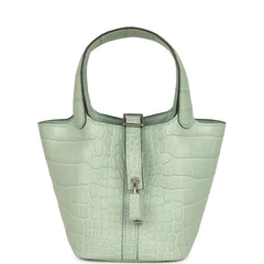 Hermes Micro Picotin Lock 14 Vert D'Eau Matte Alligator Palladium Hardware