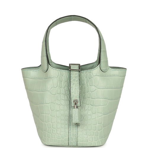 Hermes Micro Picotin Lock 14 Vert D'Eau Matte Alligator Palladium Hardware