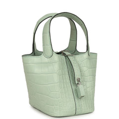 Hermes Micro Picotin Lock 14 Vert D'Eau Matte Alligator Palladium Hardware