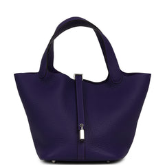 Hermes Picotin Lock 22 Purple Clemence Palladium Hardware