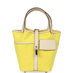 Pre-owned Hermes Picotin Cargo 18 Jaune Citron and Nata Swift and Toile Canvas Palladium Hardware