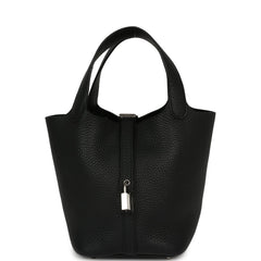 Pre-owned Hermes Picotin Lock 18 Black Clemence Palladium Hardware