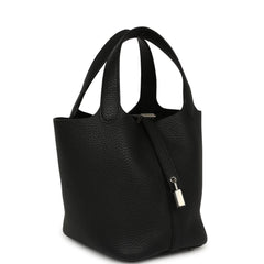 Pre-owned Hermes Picotin Lock 18 Black Clemence Palladium Hardware