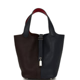 Pre-owned Hermes Picotin 18 Casaque Bleu Nuit, Rouge Sellier, Framboise Clemence Palladium Hardware - Thumbnail View 1