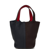 Pre-owned Hermes Picotin 18 Casaque Bleu Nuit, Rouge Sellier, Framboise Clemence Palladium Hardware - Thumbnail View 4