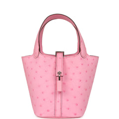 Hermes Micro Picotin Lock 14 Bubblegum Ostrich Boreal Palladium Hardware