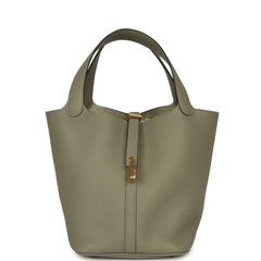 Pre-owned Hermes Picotin 22 Sauge Clemence Gold Hardware