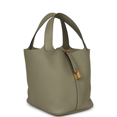 Pre-owned Hermes Picotin 22 Sauge Clemence Gold Hardware