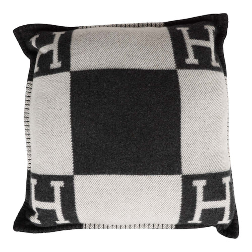 Hermes "Avalon" Ecru and Gris Fonce Signature H Pillow PM