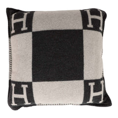 Hermes "Avalon" Ecru and Gris Fonce Signature H Pillow PM