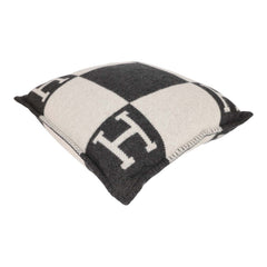 Hermes "Avalon" Ecru and Gris Fonce Signature H Pillow PM