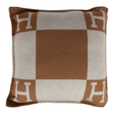 Hermes "Avalon" Ecru and Camel Signature H Cushion PM