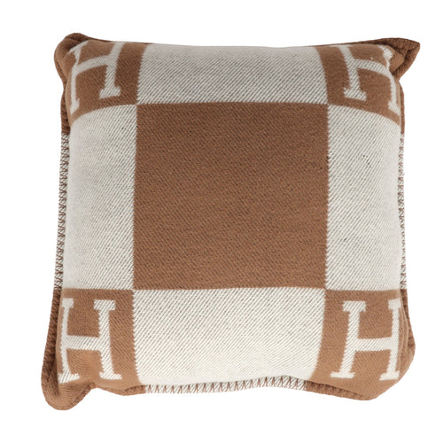 Hermes "Avalon" Signature H Cushion PM Ecru and Camel Set