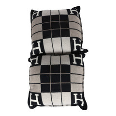 Hermes "Avalon III" Signature H Cushion PM Ecru and Gris Fonce Set