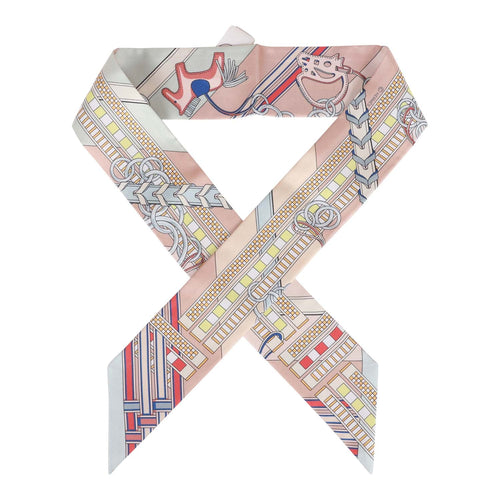 Hermes "Brides Et Gris" Pink Silk Twilly Pair