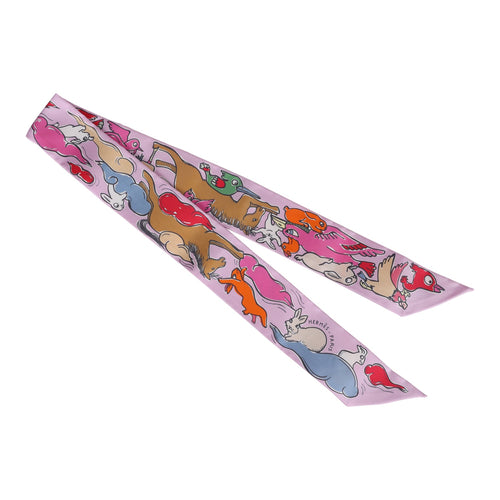 Hermes "Mille et Un Lapins" Parme Silk Twilly Pair