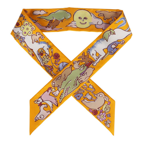 Hermes "Mille et Un Lapins" Bouton D'or Silk Twilly Pair