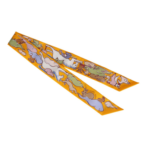 Hermes "Mille et Un Lapins" Bouton D'or Silk Twilly Pair
