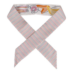 Hermes "Chevaloscope Pointille" White Silk Twilly Pair