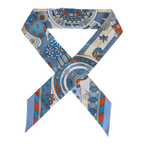 Hermes "Les Murmures De La Foret" Blue Jean Silk Twilly