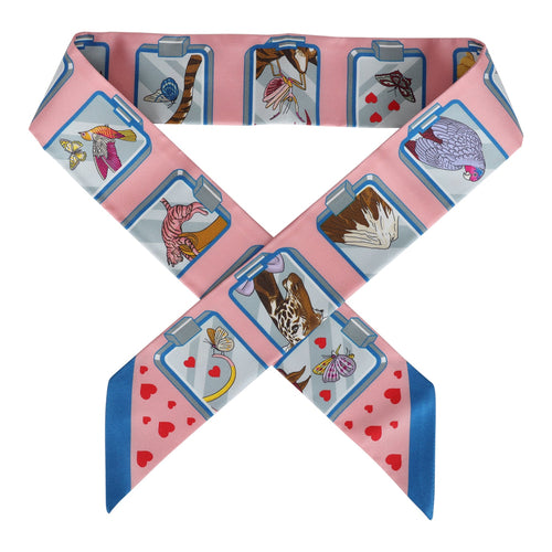 Hermes "Story" Rose, Bleu, Jaune Silk Twilly