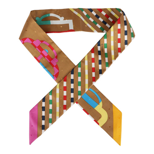 Hermes "Bouclerie Moderne Plumetis" Tabac, Rose, Bleu Silk Twilly