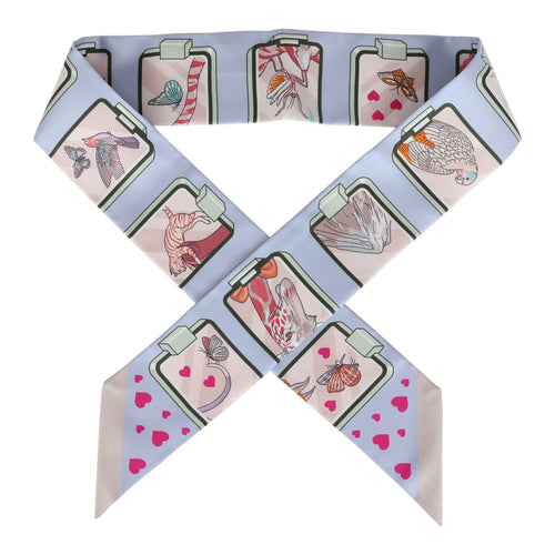 Hermes "Story" Bleu Pâle, Rose, Vert Silk Twilly