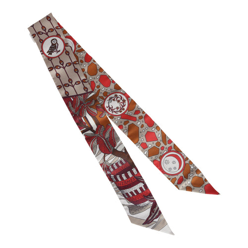 Hermes "La Danse Des Amazones" Beige/Coral/Brun Silk Twilly Pair