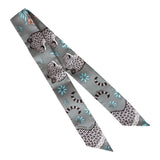 Hermes "Les Leopards" Gris Acier Silk Twilly Pair