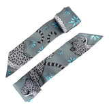 Hermes "Les Leopards" Gris Acier Silk Twilly Pair