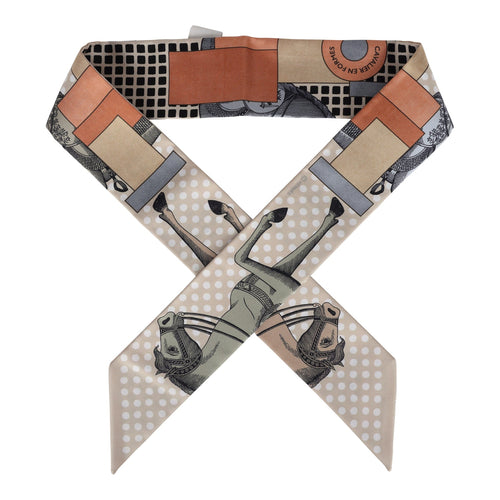 Hermes "Cavalier En Formes" Beige Multi Silk Twilly Pair