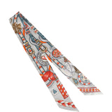 Hermes "Harnais De Coeur" Gris Perle Multi Silk Twilly Pair