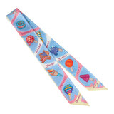 Hermes "Funny Ice Cream" Bleu Multi Silk Twilly Pair