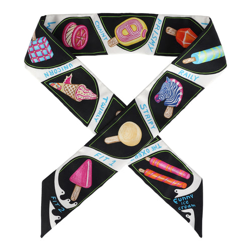 Hermes "Funny Ice Cream" Black Multi Silk Twilly Pair