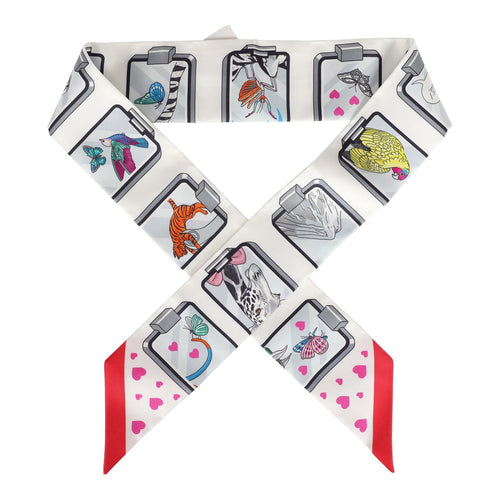 Hermes "Story" Rouge Multi Silk Twilly Pair