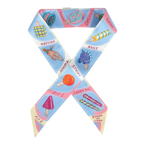 Hermes "Funny Ice Cream" Bleu Ciel Multi Silk Twilly Pair