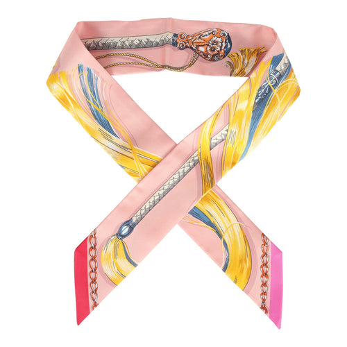 Hermes "Cavalcades" Rose Poudre Multi Silk Twilly Pair