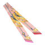 Hermes "Cavalcades" Rose Poudre Multi Silk Twilly Pair