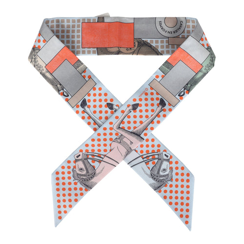 Hermes "Cavalier En Formes" Grey Multi Silk Twilly Pair