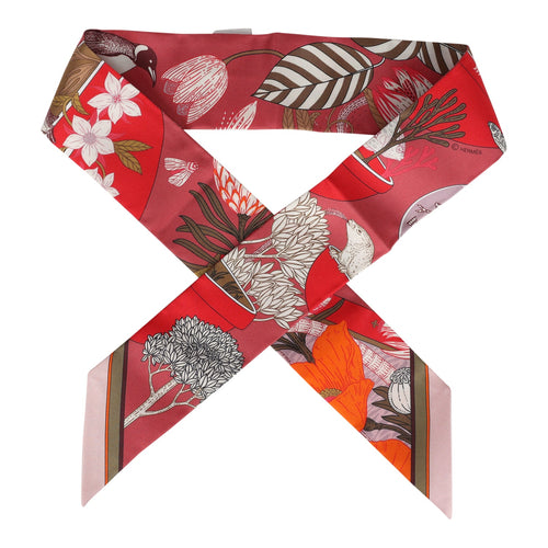 Hermes "Precious Paradise" Rouge Multi Silk Twilly