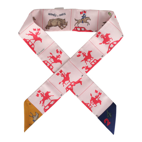 Hermes "Parade" Rose Pale Multi Silk Twilly Pair