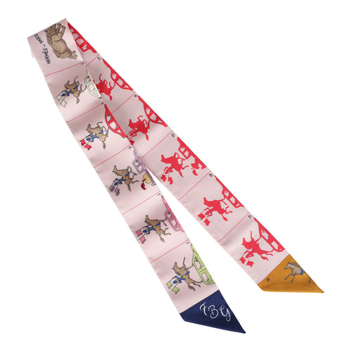 Hermes "Parade" Rose Pale Multi Silk Twilly Pair