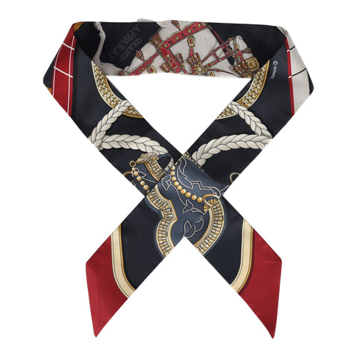 Hermes "Grand Apparat" Anthracite Multi Silk Twilly Pair