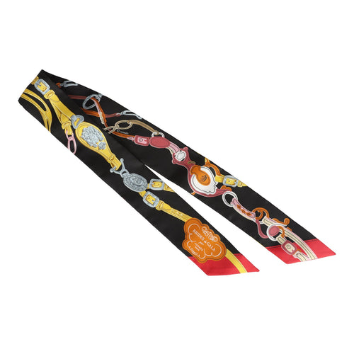 Hermes "Brides de Gala Applique Pique" Ebene Multi Silk Twilly Pair