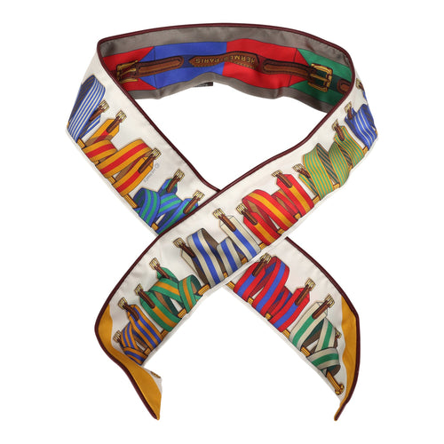 Hermes "Les Sangles" Forever Vert, Miel and Rouge Multi Silk Twilly