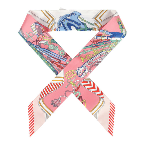 Hermes "Bouquets Sellier" Rose, Bleu and Rouge Multi Silk Twilly